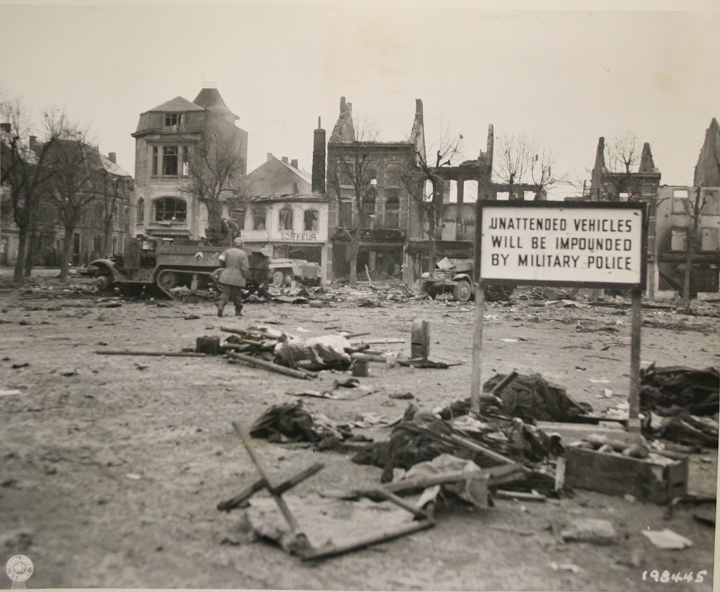 Battle of the Bulge. Bastogne in ruins, 30 December 1944.