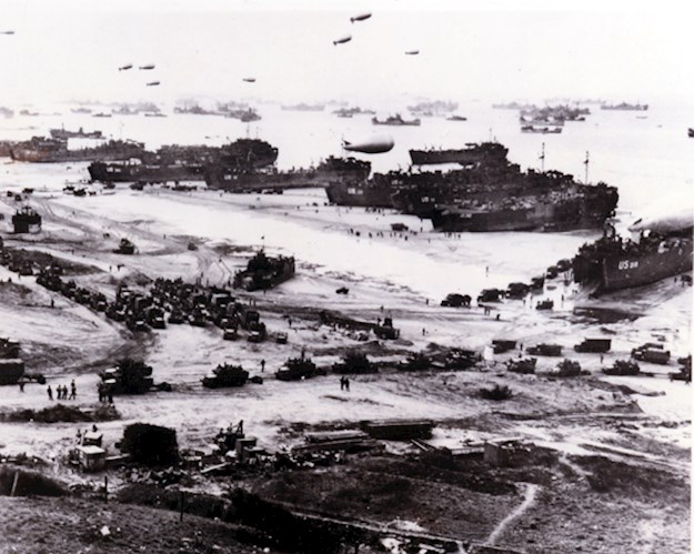 Reinforcements and supplies unloaded on Omaha Beach.