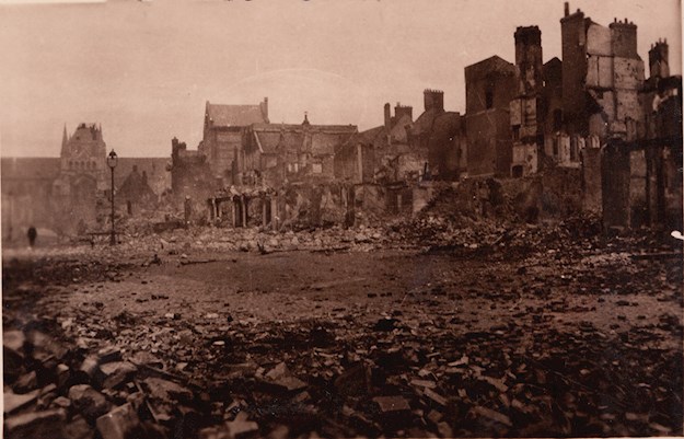 Ruins of Victor Hugo Place in Lisieux, 1944. © Mémorial de Caen