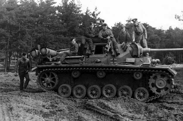 Panzer III tank on a training ground. This was the tank Kracht went to Arnhem with. The four cylinders on the back of the tank contain gas; this was used to save fuel. © Bob Gerritsen and Scott Revell: Retake Arnhem Bridge
