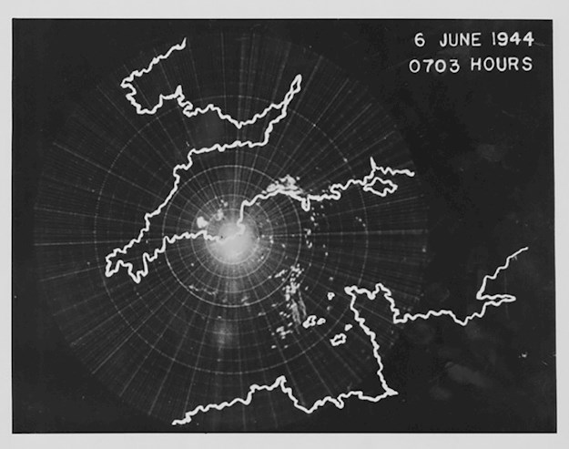 Radar image on the south coast of Britain and northern France showing D-Day movements on 6 June 1944.