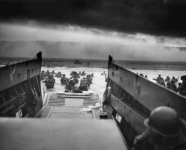 Allied troops disembarking during D-Day.