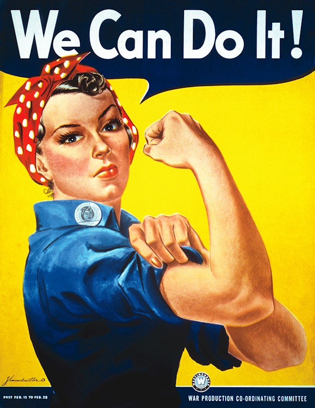 The popular image of Rosie the Riveter as created by the Westinghouse Company in 1943. © Public Domain