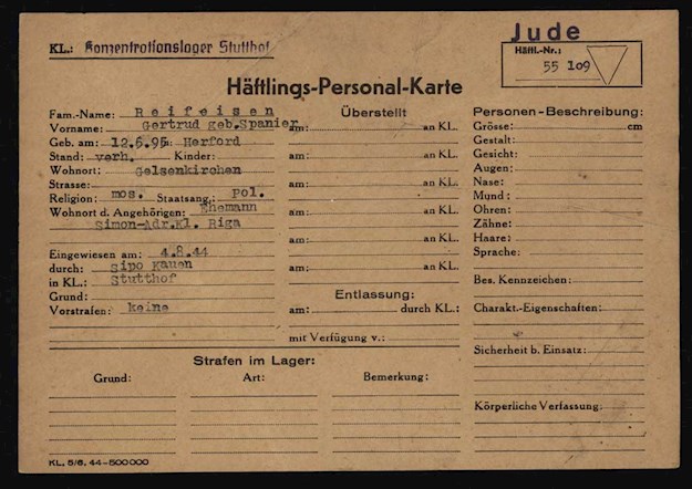 The camp card from Gertrud Reifeisen in Stutthof. © Ilse Reifeisen-Hallin/Jüdisches Museum Westfalen