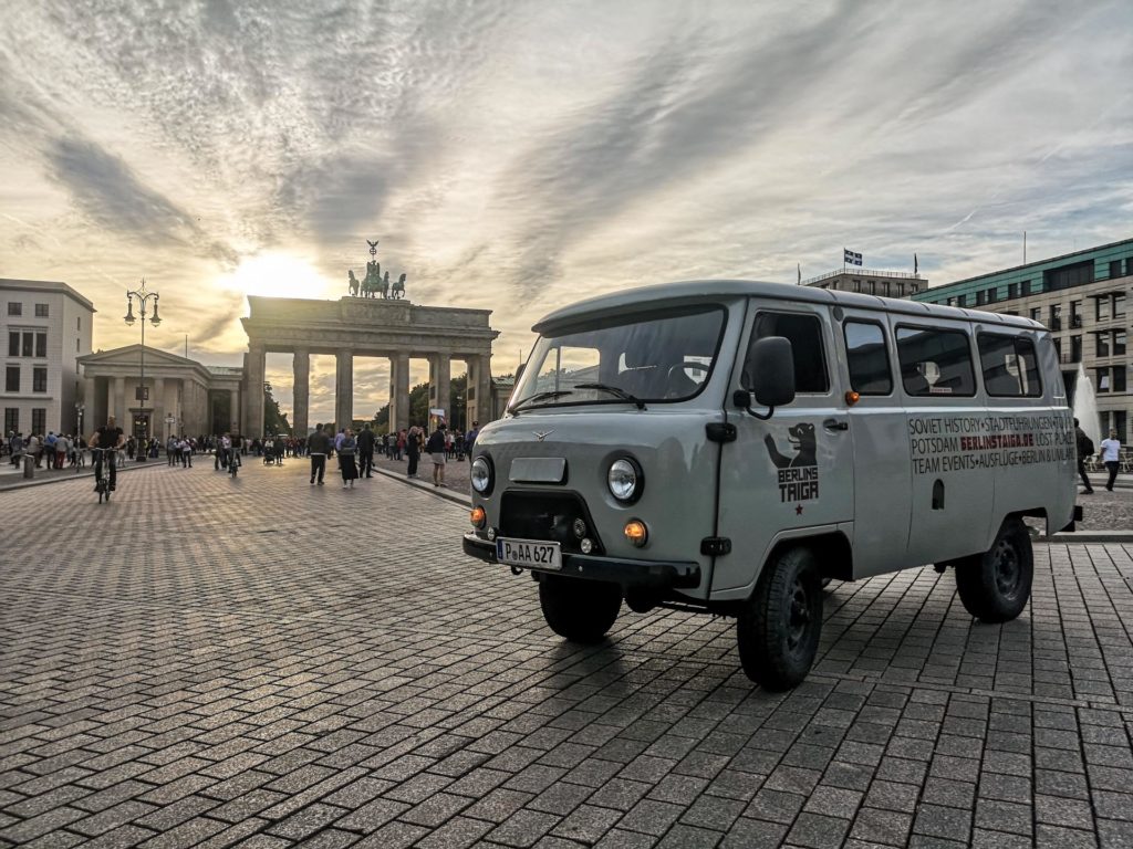 Soviet van “Bukhanka” in front of the Brandenburg Gate